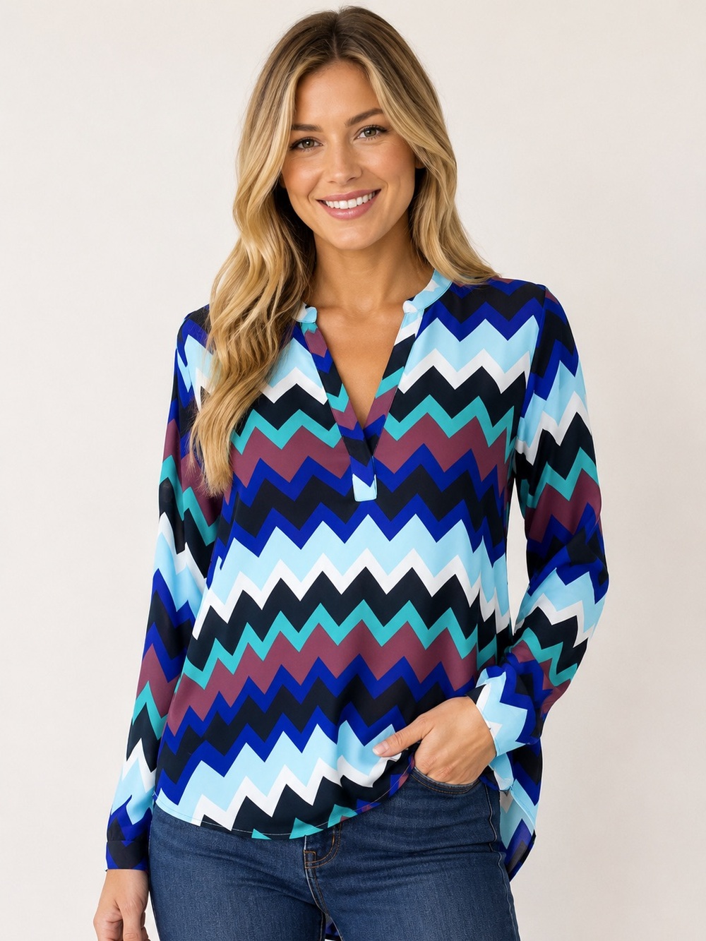 Charlotte Russe Zig-Zag Geometric Top Size L